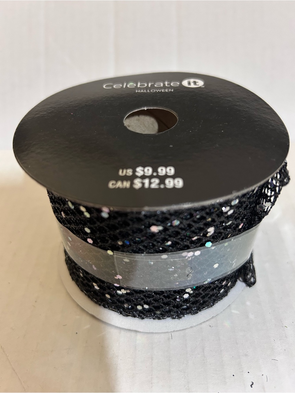 Celebrate It Black Glitter Lace Trim with Iridescent Specks 2-1/2”